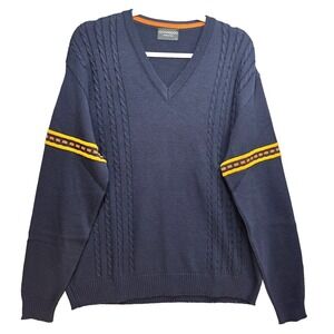 Vtg Gionfriddo Italian Merino Wool Sweater Mens L Vneck Designer Cable Knit Blue
